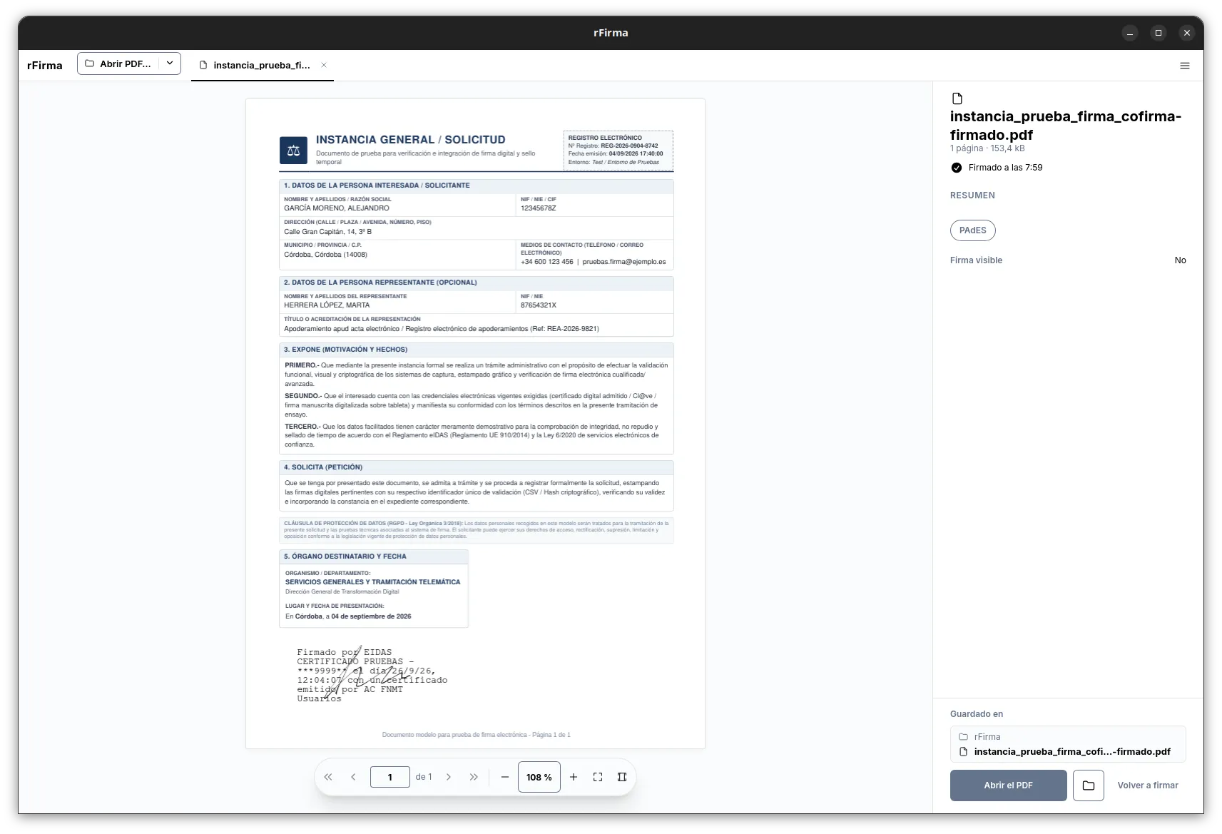 PDF firmado en PAdES, con el resumen de la firma